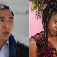 Photo credits: Left: Andrew Yang (Michael M. Santiago/Getty Images), Right, Ziwe (Manny Carabel/WireImage/Getty Images)